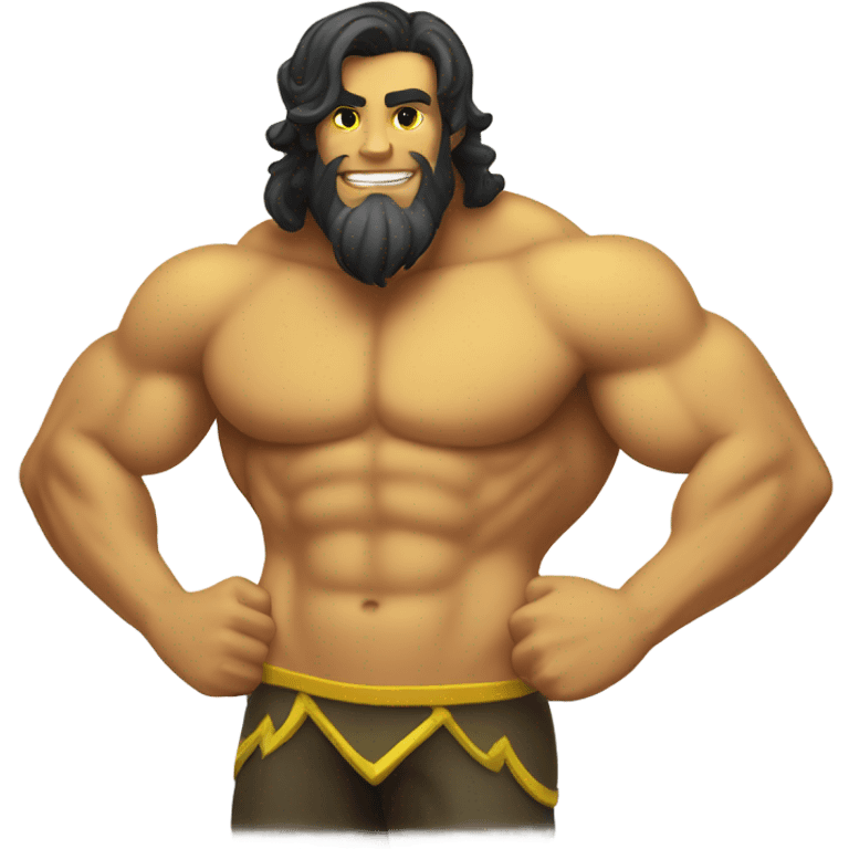 Tan muscular merman with dark hair and yellow tail emoji