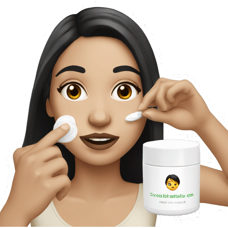 white girl applying cream on face with black hair  emoji