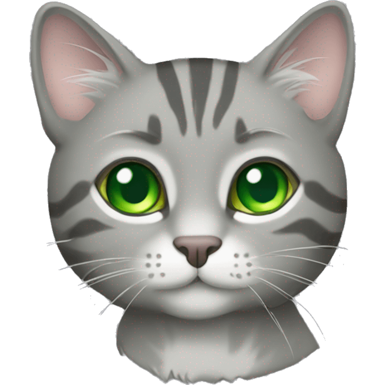 Grey tabby cat with green eyes emoji