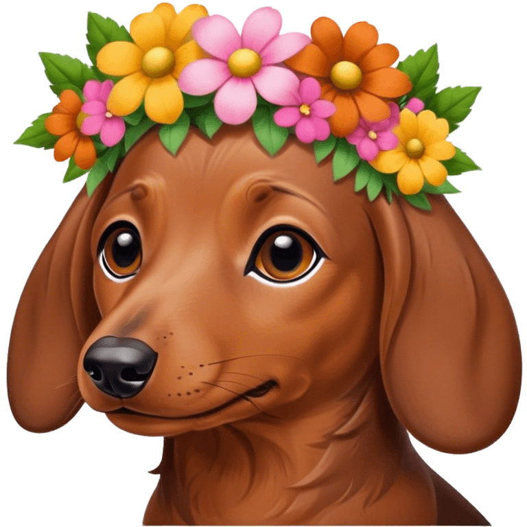 Wiener dog wearing flowers ￼ emoji