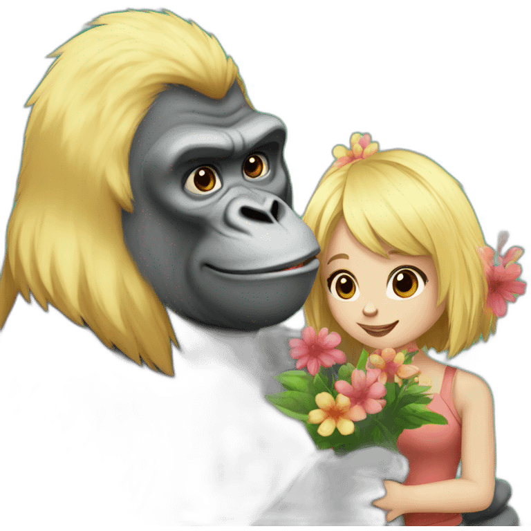 Gorilla giving flowers to a blonde girl emoji