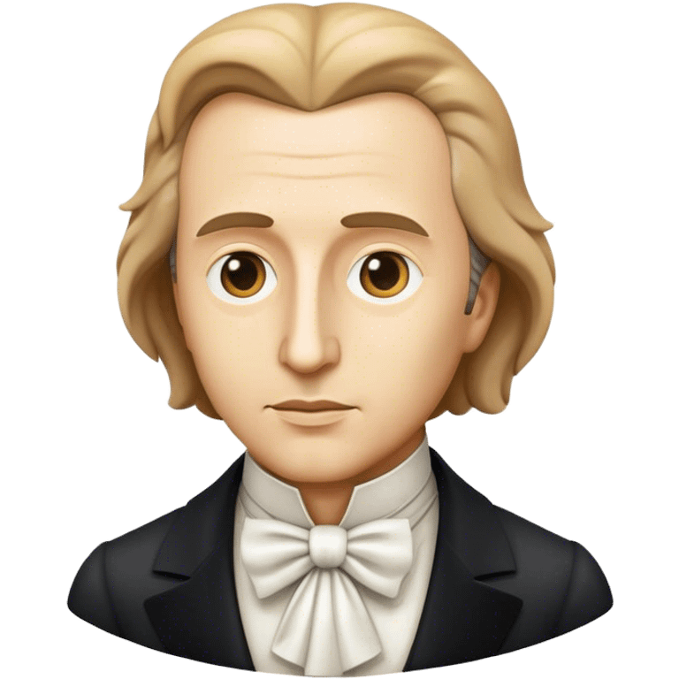 Cinematic Realistic Chopin Pop Culture Emoji, featuring an evocative portrayal of the legendary composer rendered with delicate textures and emotive, dynamic lighting. emoji