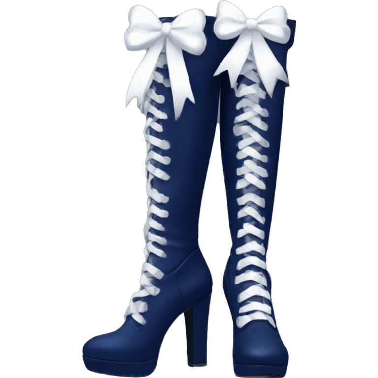 Navy blue thigh high boots with white bow emoji