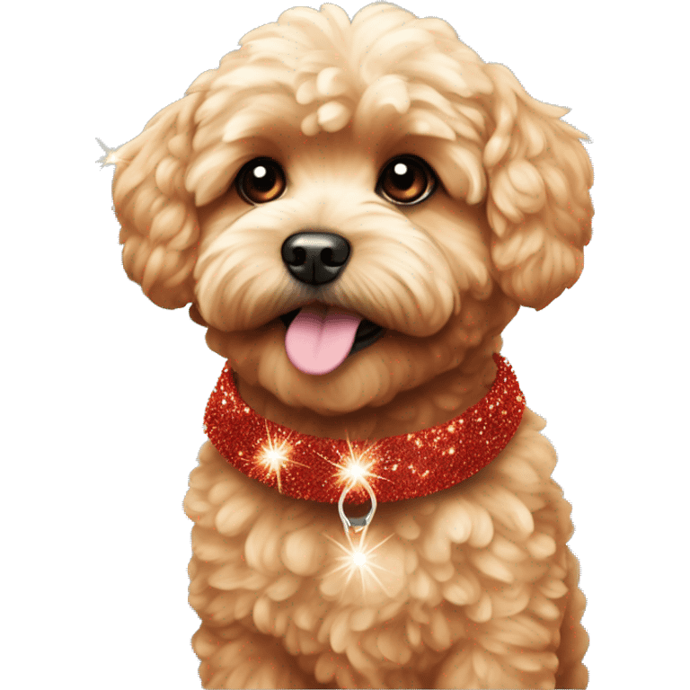 Red maltipoo with glitter garland around his neck emoji