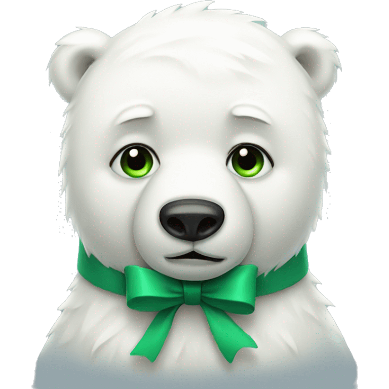 sad crying polar bear with green eyes and a bow emoji