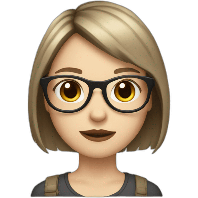 girl with round glasses, bangs, pale skin, and light brown hair wolf cut style emoji