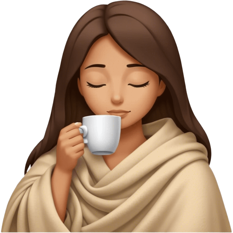 girl inside a blanket sipping coffee eyes closed emoji