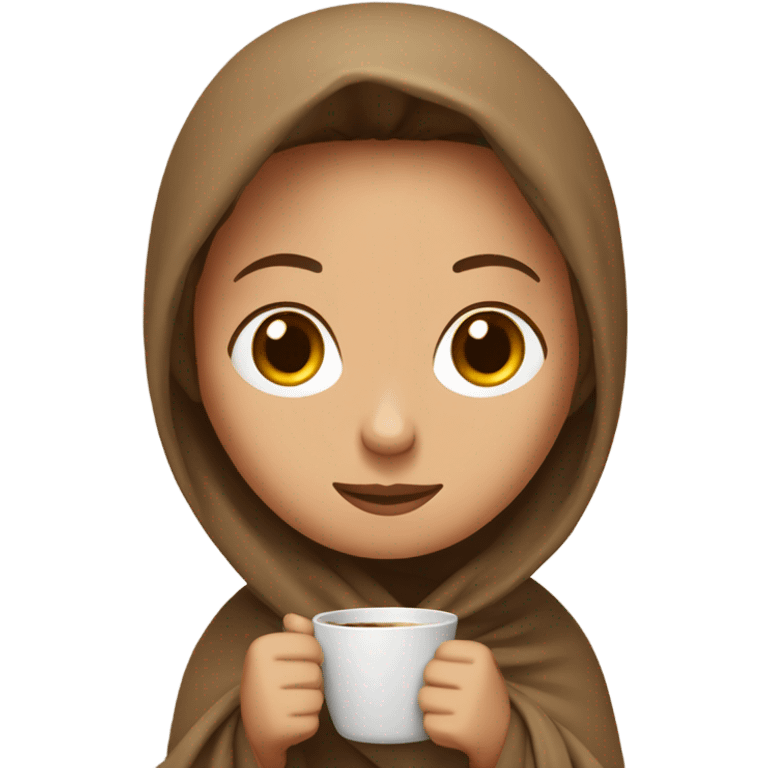 Brown hair lady wearing light brown blanket drinking coffee  emoji