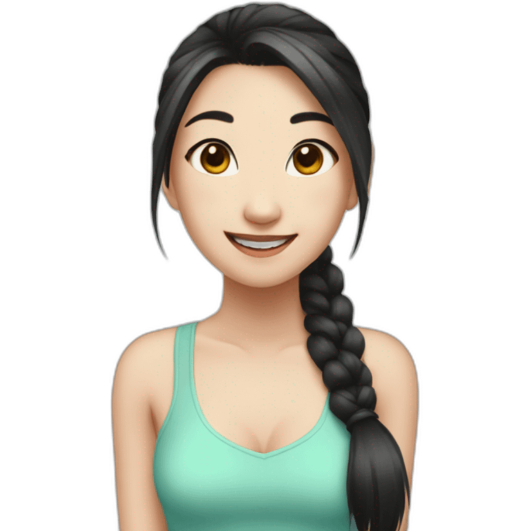 face only, cute asian girl, black hair, pony tail, happy emoji