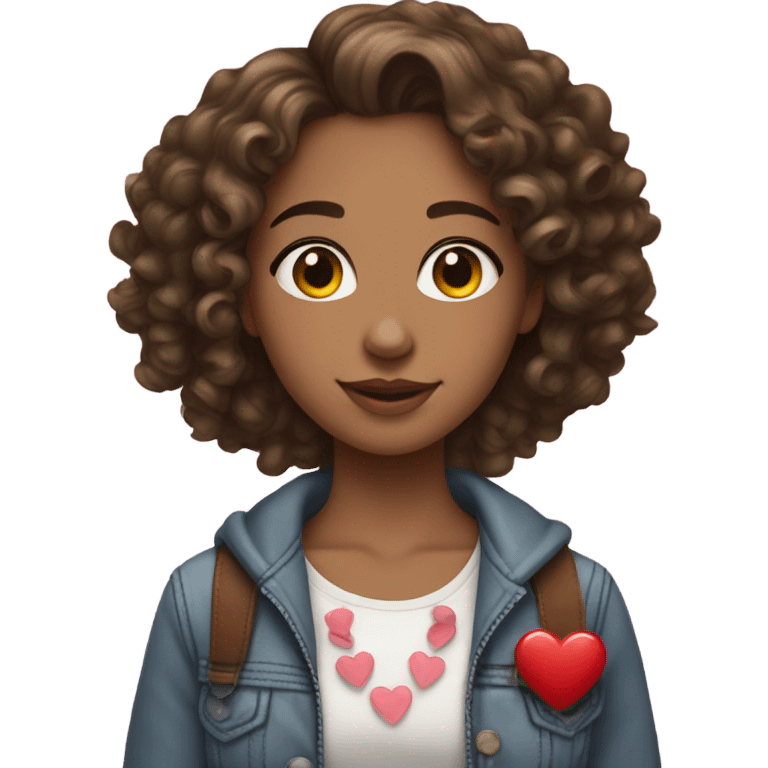 Curly hair brunette valentines  emoji