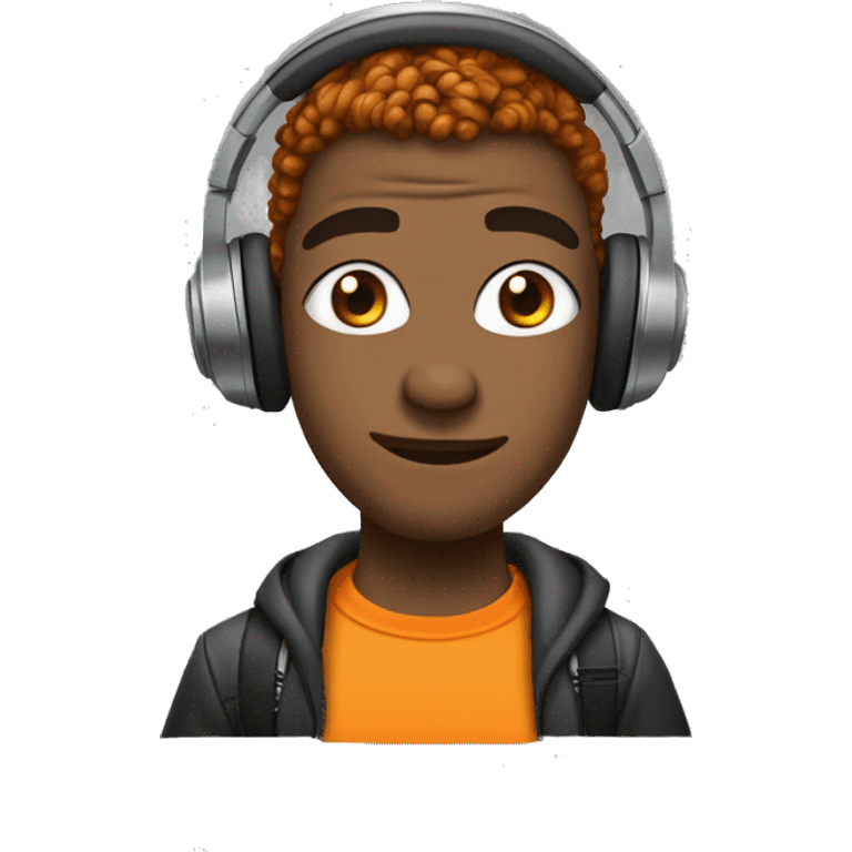 a meme creator with funky outfit wearing wirless headphones and orange highlights on hair emoji