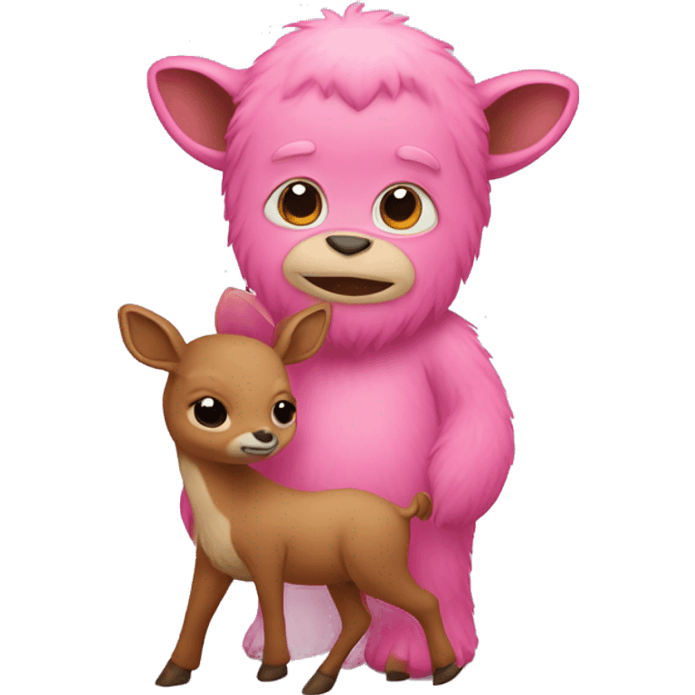 Pink Bigfoot holding a baby deer  emoji