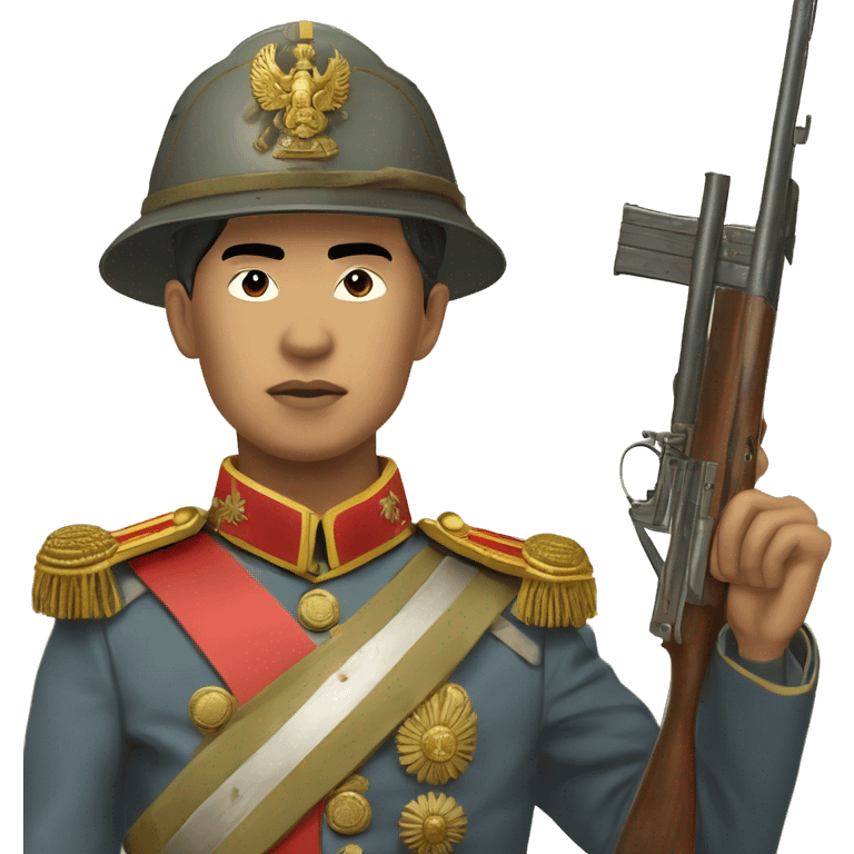 Filipino Enlisted man Republican Soldier year era ww1 holding a rifle, with a Pickelhaube Überzug helment exposing the gold Spike on the top, with a Russian empire uniform. emoji