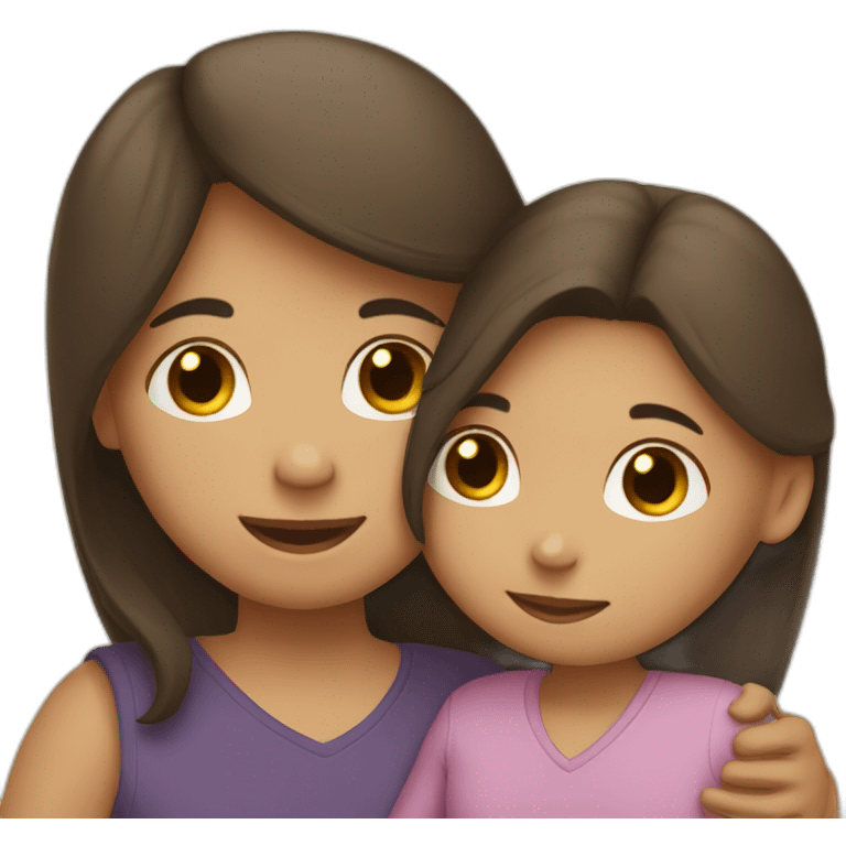 A girl hugs both her parents (light skin color, dark hair) emoji