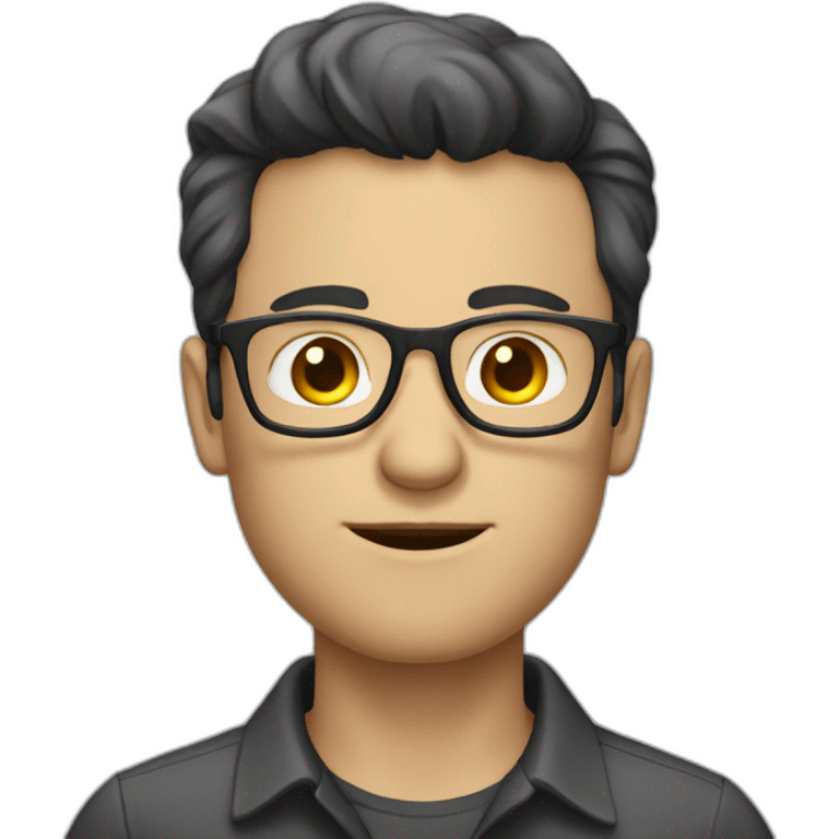 white man with dark hair, shirt and glasses talking emoji