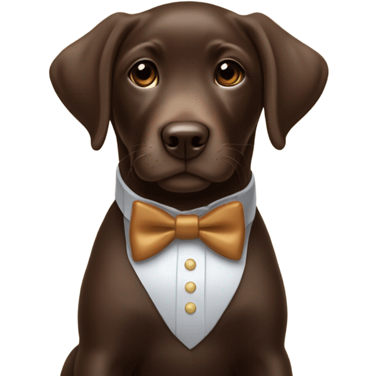 Chocolate labrador cute puppy with small white patch of fur on chest and rich topaz bow tie  emoji