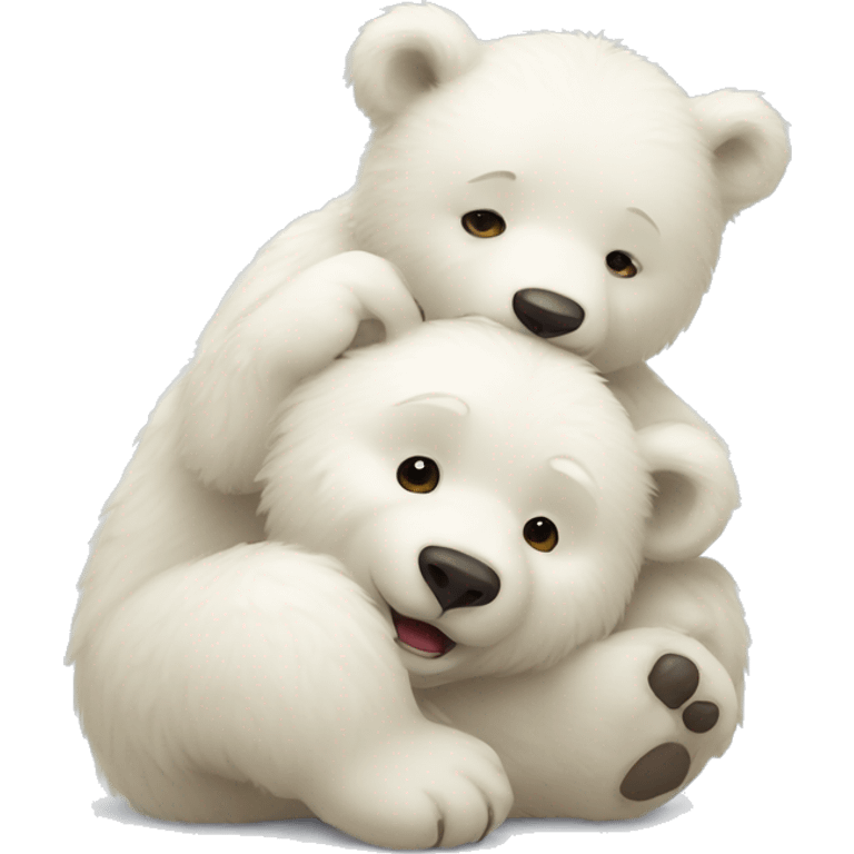 cute white bear cub higging a big bear emoji