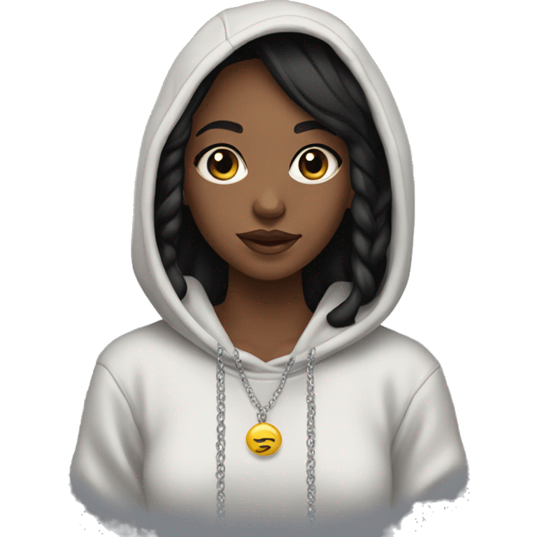 girl with light brown skin and black hair wearing an aesthetic hoodie, and silver necklace
 emoji