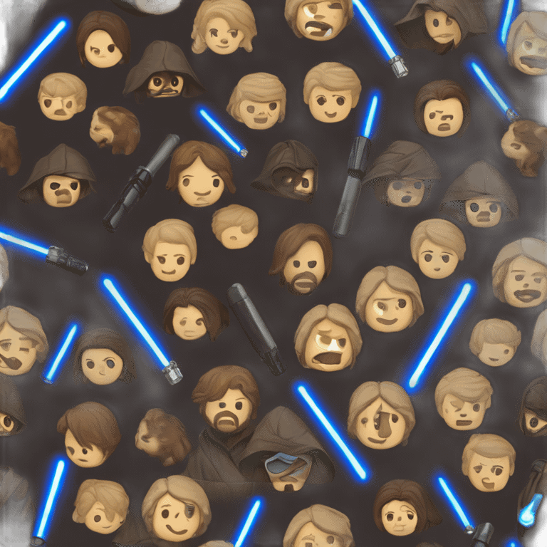 Dark side anakin skywalker (scar over right eye) (brown hooded robe) (portrait, front facing) (blue lightsaber) emoji