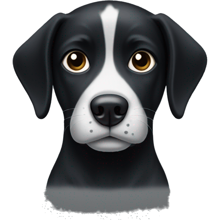 black dog with white paws (spots of black on the white) and a white line going down from between their eyes to the top of their nose  emoji