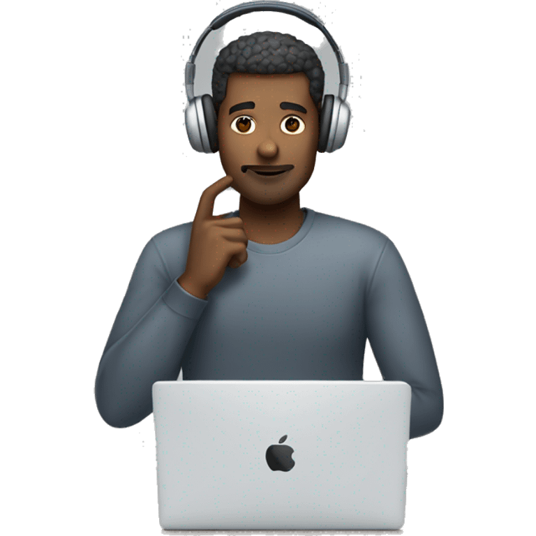 man in headphones talking hold laptop and phone only upper part of body  emoji