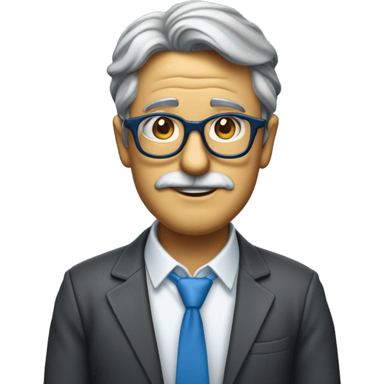 Quiero crear un emoji con una cara parecida a la mía en el que aparezca un profesor de contabilidad, con gafas de pasta azules, con no mucho pelo deunos 55 años emoji