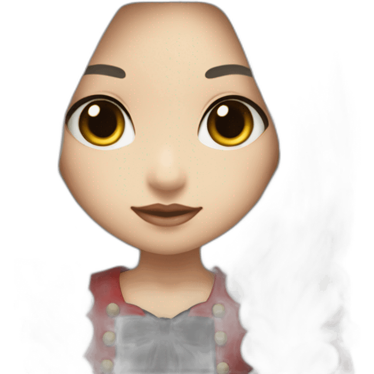 rpg-girl-with-long-straight white-hair-and-red-dress and black tights like chibi emoji