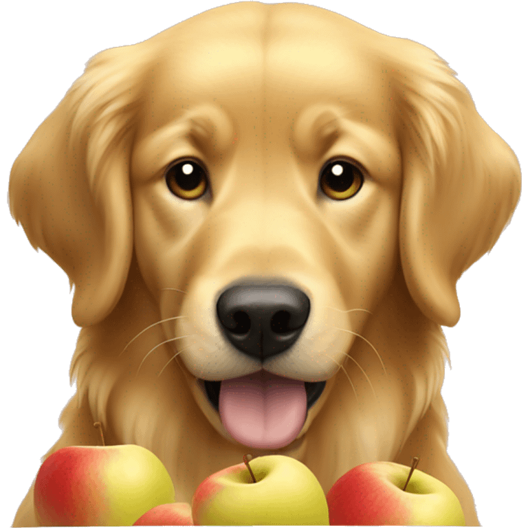 golden retriever eating apples emoji