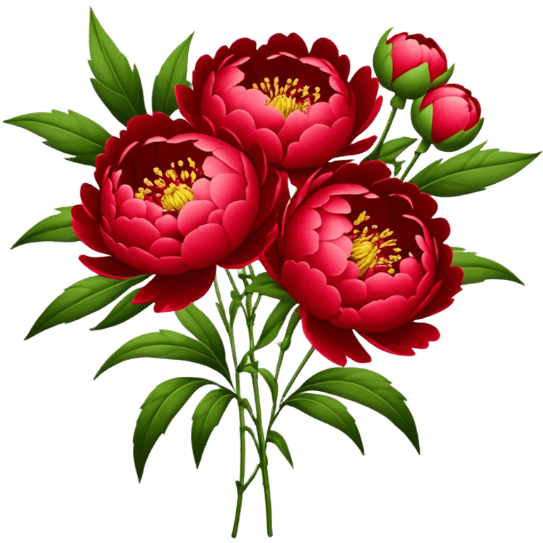 big bouquet Red Peony, luxuriant, stem, leaf emoji