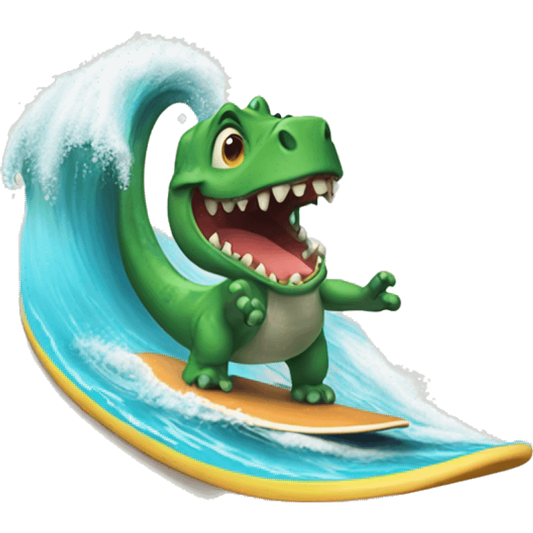 Dinousaur doing surfing  emoji