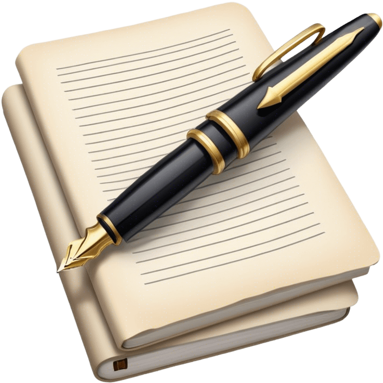 Create an emoji representing journalism and publicistic writing. The design should feature an open newspaper or a stack of articles with visible text columns, symbolizing opinion pieces and analysis. A classic fountain pen or ballpoint pen should be placed near the papers, indicating the act of writing. Optionally, include a small microphone or a press badge to emphasize investigative and journalistic aspects. Use neutral and professional colors like black, white, and muted blue or red. Do not include any emojis or smiley faces. Make the background transparent. emoji