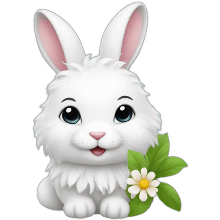 white fluffy rabbit with a flower emoji