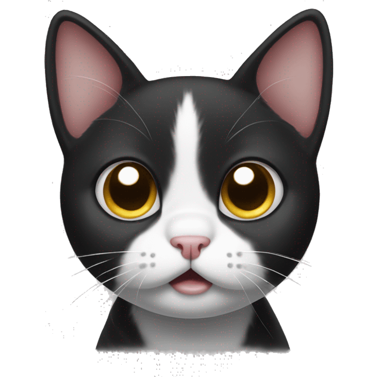 tuxedo cat emoji that is hungry and looks very sad, cartoon, emoji, puppy eyes, big eyes emoji