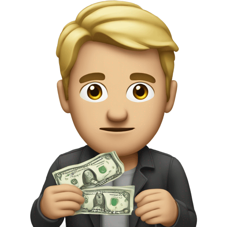 Man sticking out his hand with money and a scowl  emoji