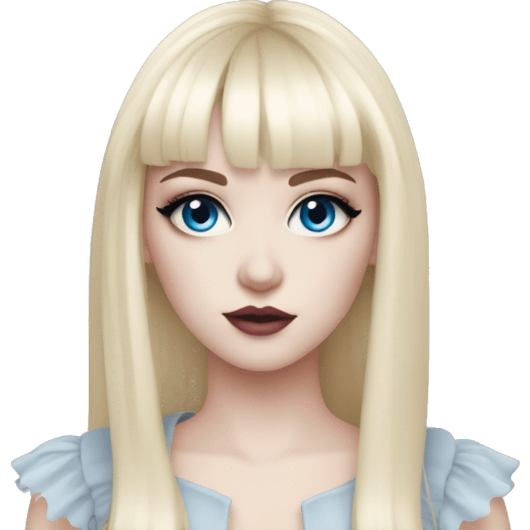 blue eyes white skin blonde hair with bangs pink gothic makeup  emoji