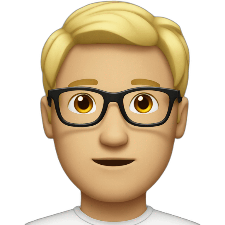 a man with blond hair with black glasses without smile emoji