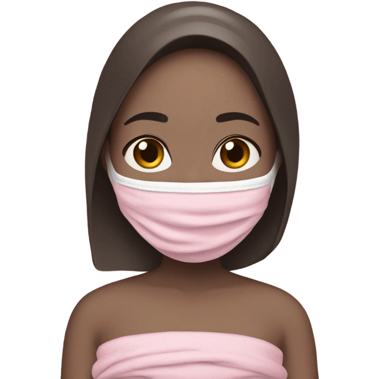 Pale girl with pink face mask in a pink towel with dark brown hair  emoji