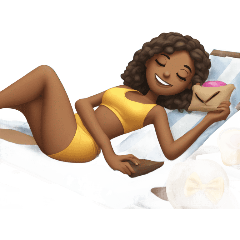 Girl lying down sunbathing with best friend emoji