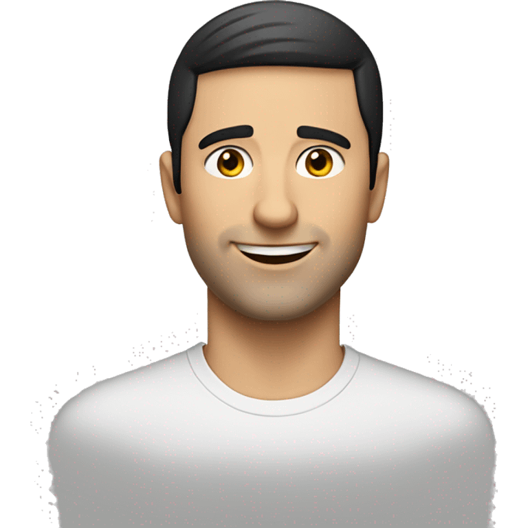 A 30 year old, caucasian man, with short black hair,   wearing a tshirt. emoji