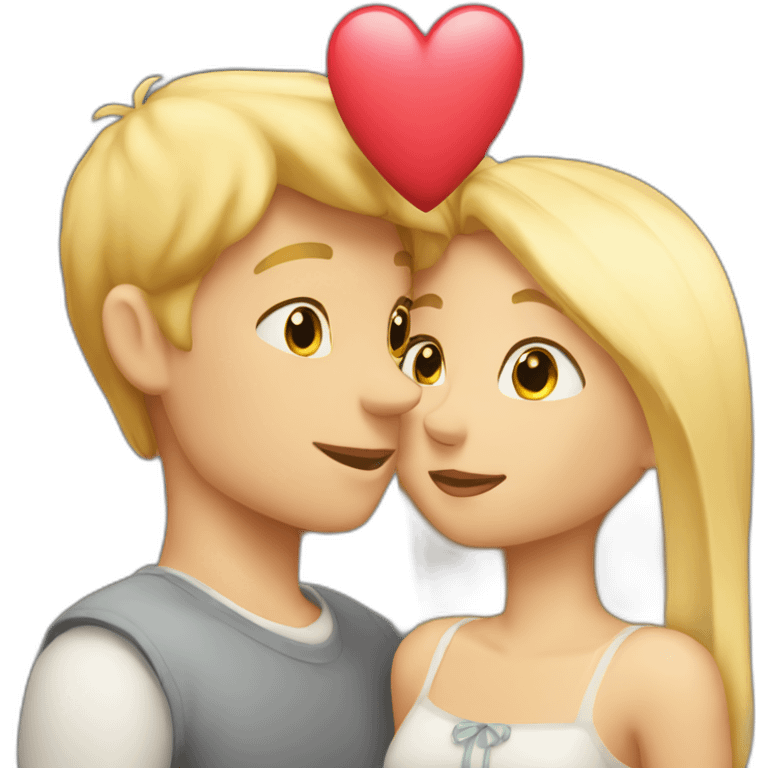 A blond boy who kisses a pretty blonde girl with a heart above their heads  emoji