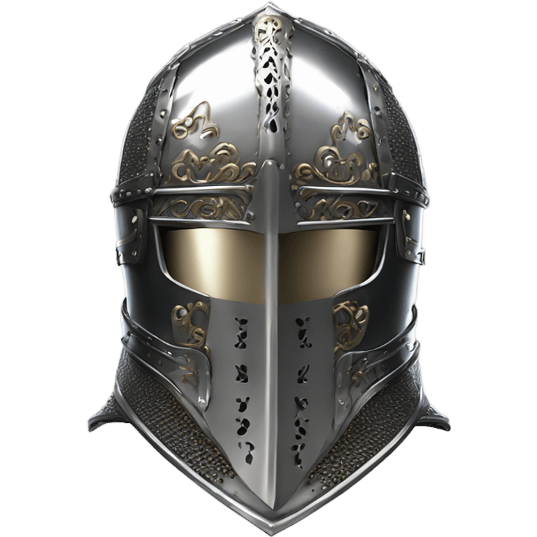 ornate full-face closed armet medieval helmet armor intricate chrome inlays emoji