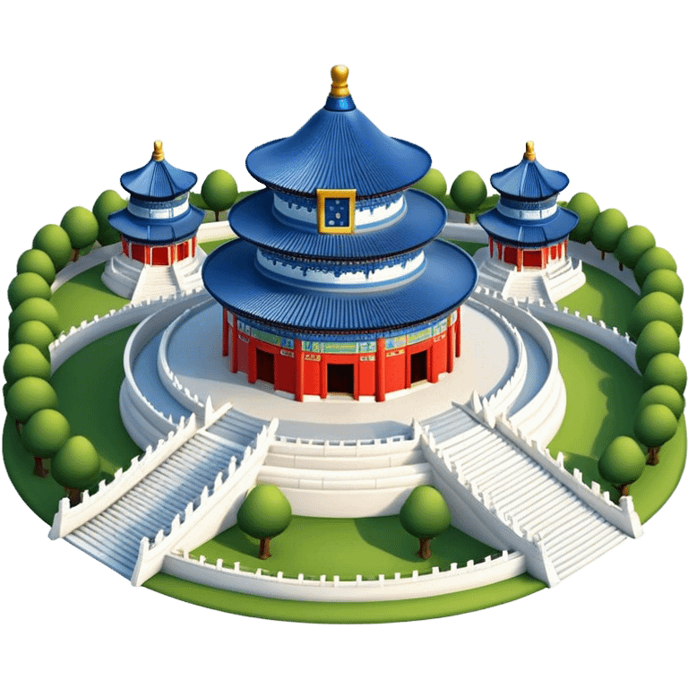 Cinematic Realistic Temple of Heaven Landmark Emoji, depicted with expansive historic architecture set in lush gardens rendered with lifelike detail and serene lighting. emoji