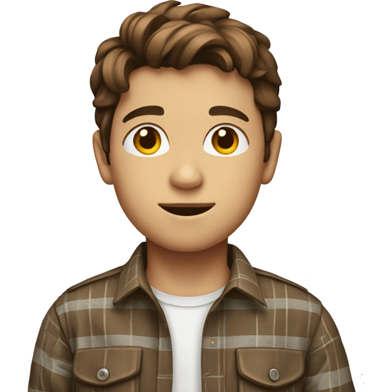 Brown haired young boy in plaid shirt emoji