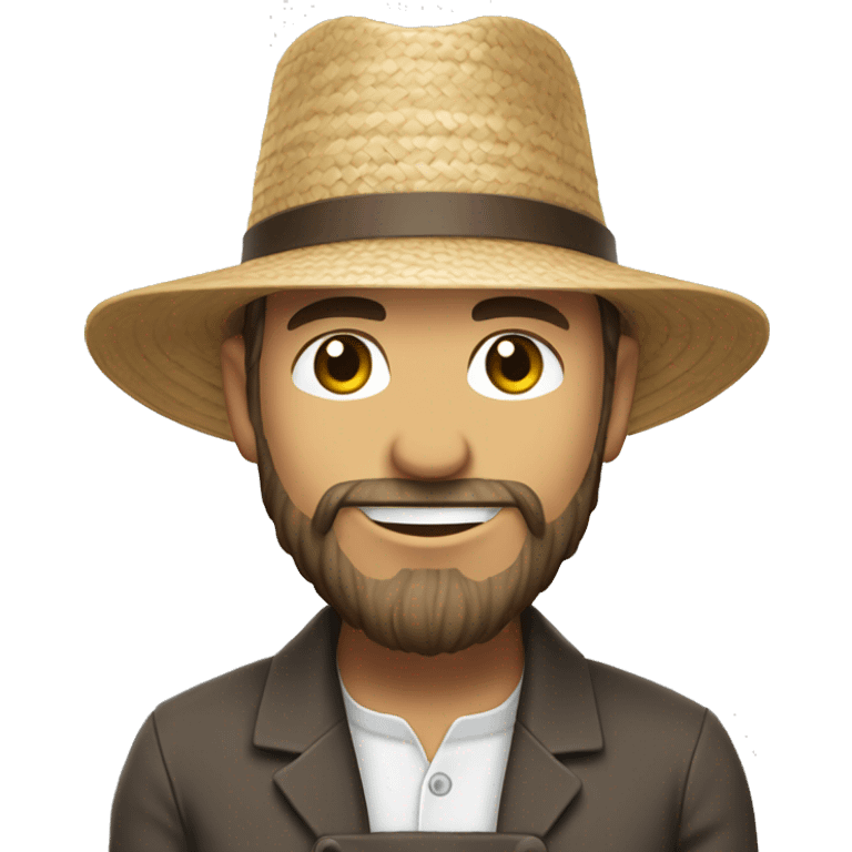 Amish man white with brown straw hat building a building with beard smiling emoji