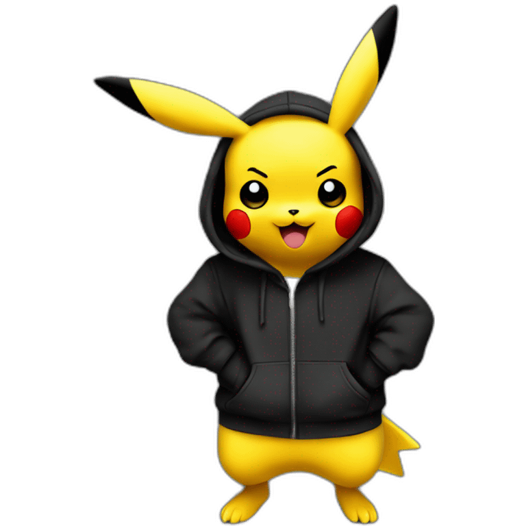 Pikachu debout en sweat à capuche noir emoji