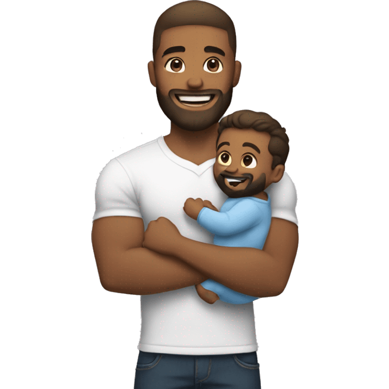 muscular boy with beard smile holding baby emoji