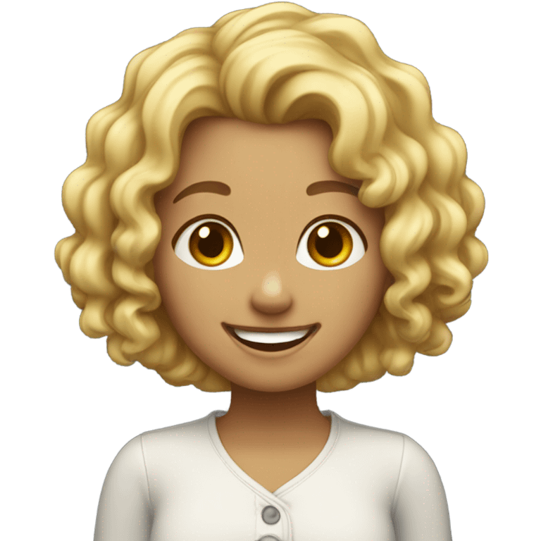 Blonde girl with a little curly hair smiling emoji