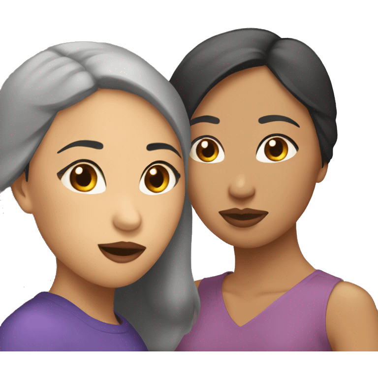 asian woman and latina woman kissing emoji