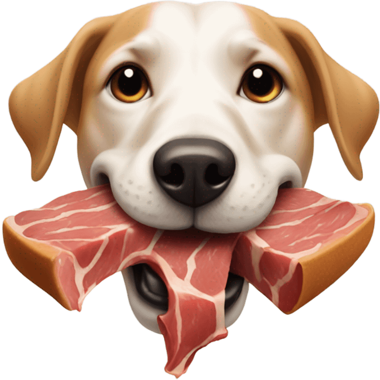 A dog eating a pound of meat emoji