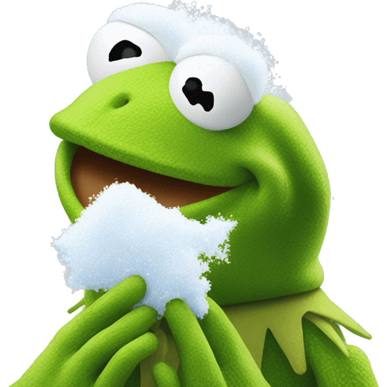 Kermit the frog sniffing white snow emoji